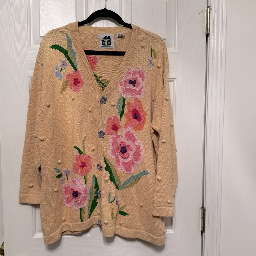 Storybook Knits Sweater Cardigan  Knit Pnk Rose Sequin Sz 2X